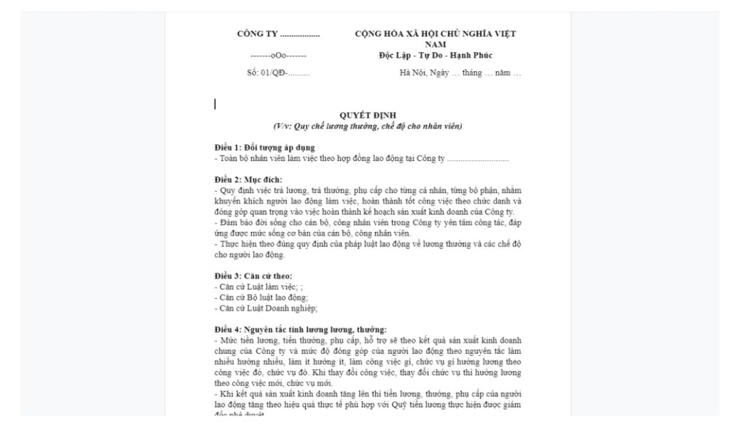 Mẫu 2 quy chế lương thưởng