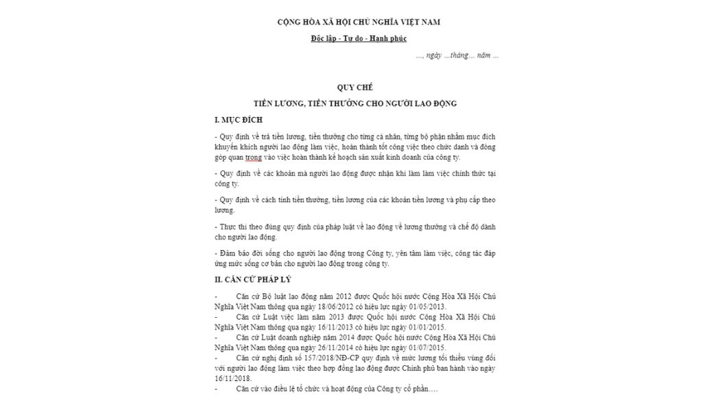 Mẫu 4 quy chế lương thưởng
